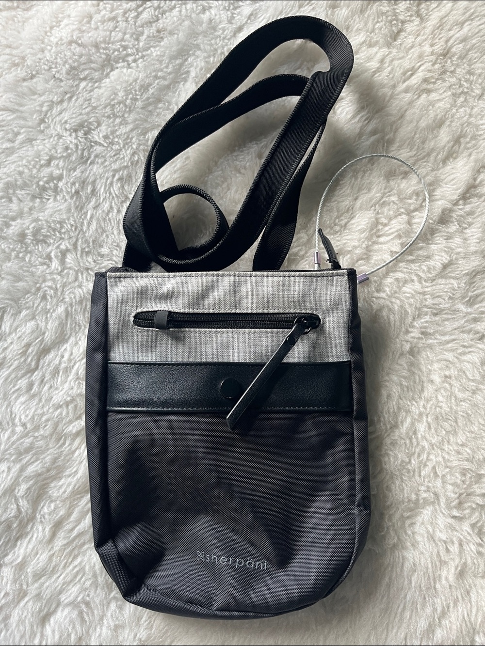 Sherpani Prima AT anti theft Black and Light Gray Crossbody Bag